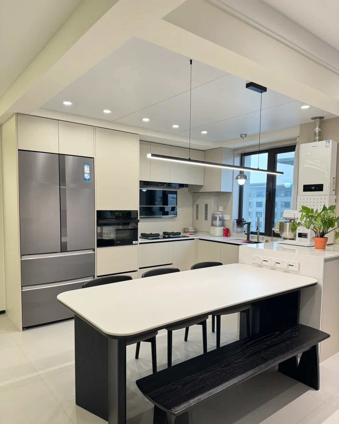 Linear Pendant Light Metal 39 in Adjustable Kitchen Island LED Warm White 3000K-6000K Modern Dining Room Hanging Lamp | Kalsten