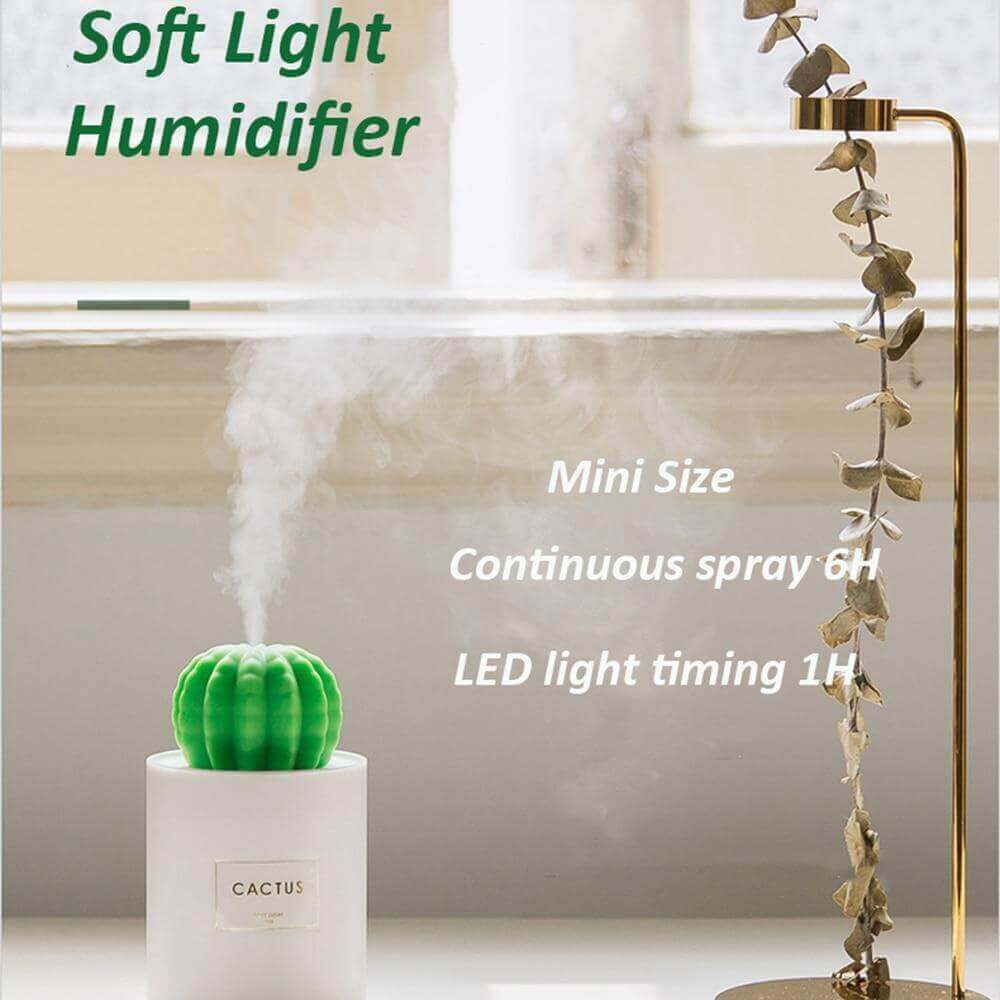 280ML Air Humidifier Soft LED Light Cactus Ultrasonic Aroma Essential Oil Diffuser For Home Car USB Mini Air Purifier | Kalsten
