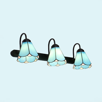 3 Heads Conical Wall Mount Light Tiffany White/Blue Glass Vanity Light Fixture for Bathroom | Kalsten