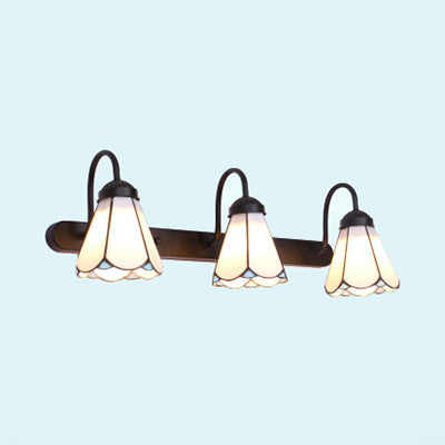 3 Heads Conical Wall Mount Light Tiffany White/Blue Glass Vanity Light Fixture for Bathroom | Kalsten