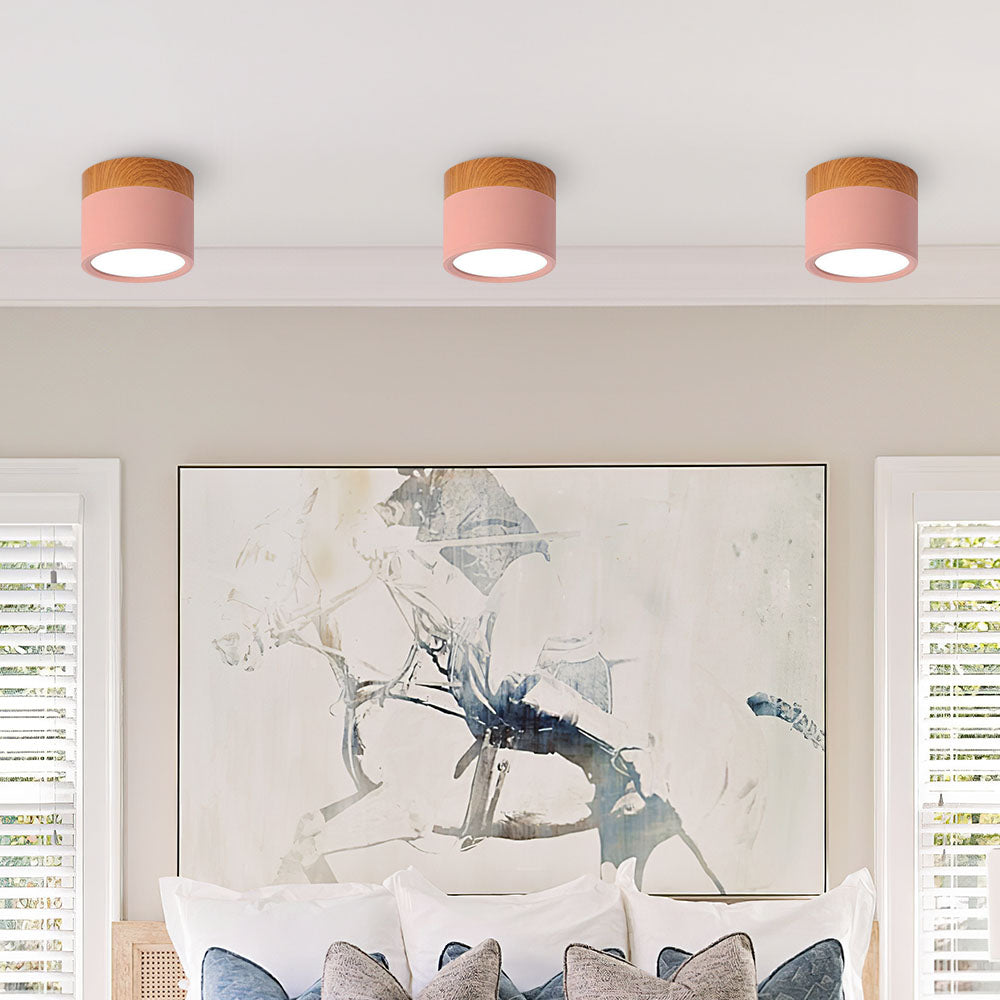 Pink Wood Flush Mount Ceiling Lamp Noxord