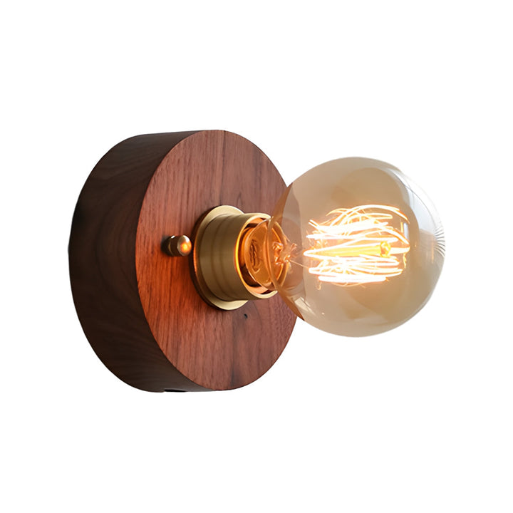 Round/Square Vintage Walnut Wood Wall Lamp 1-light with Pull Chain Switch | Noxord