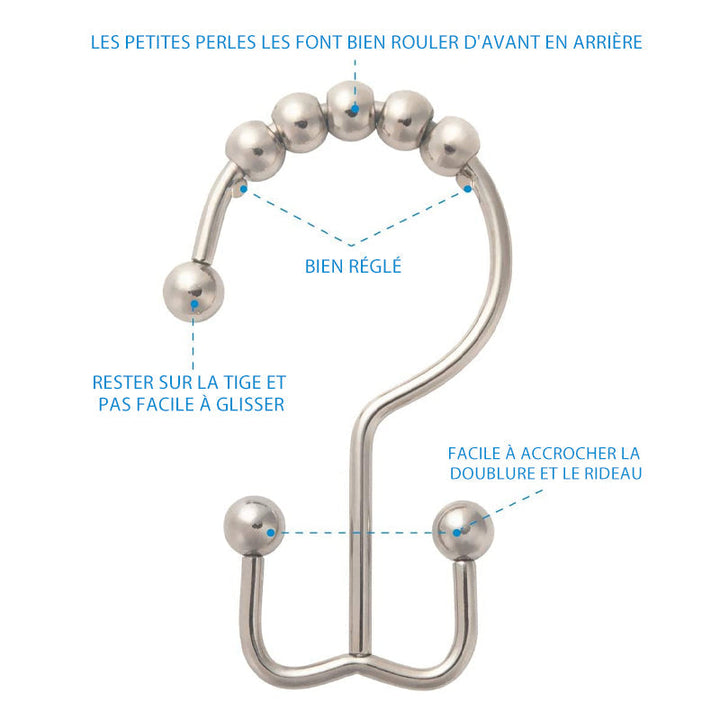 Stainless Steel Shower Curtain Hooks (12 pieces) | Kalsten
