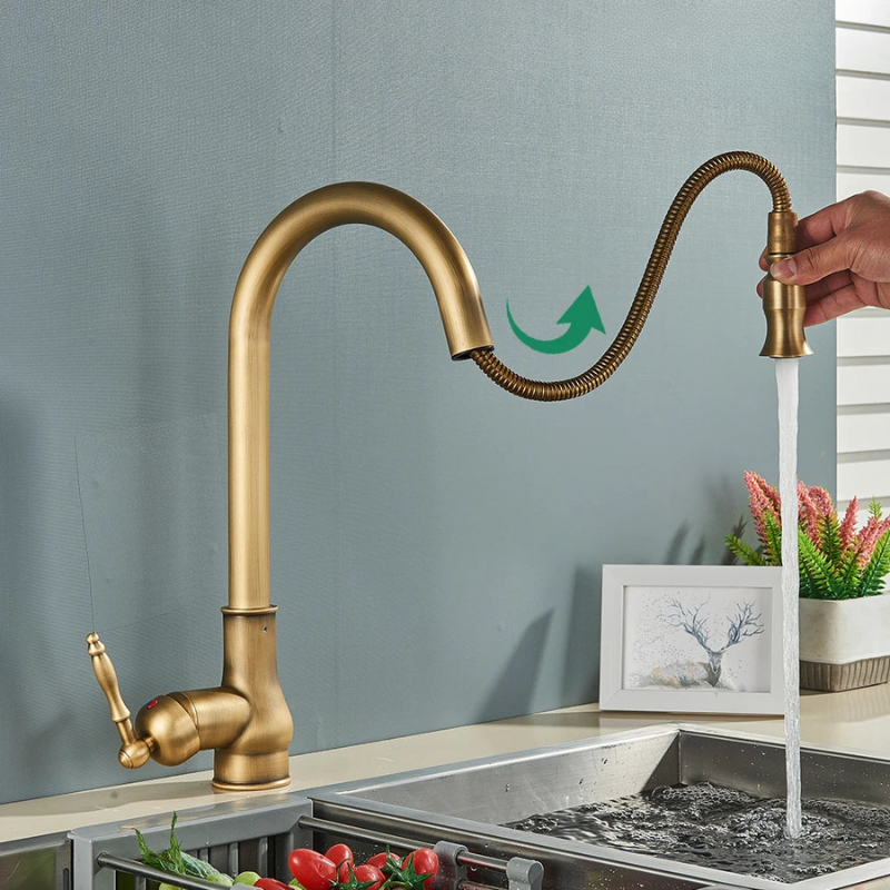 Retro Brass Kitchen Faucet – Swivel Spout