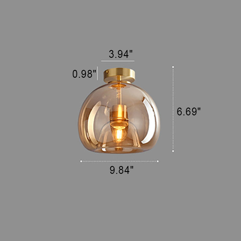 Semi-Flush Mount Light Glass Iron 9.8 in x 11.4 in Smoke Gray Hallway Living Room Bedroom Modern Lighting Fixture | Kalsten