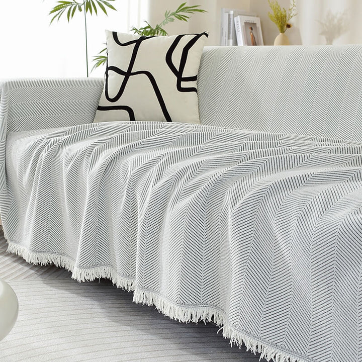 Kalsten | Chenille Blanket Herringbone Tassel Sofa Cover