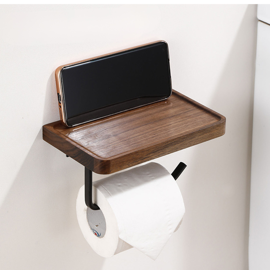 Elegant Wall-Mounted Toilet Paper Holder - made of Walnut and Stainless Steel Noxord