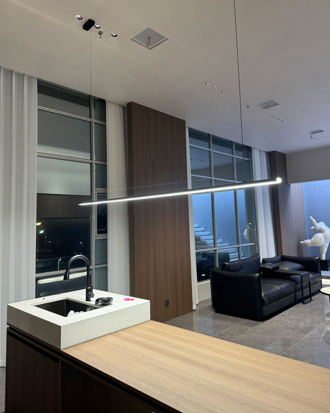 Linear Pendant Light Metal 39 in Adjustable Kitchen Island LED Warm White 3000K-6000K Modern Dining Room Hanging Lamp | Kalsten