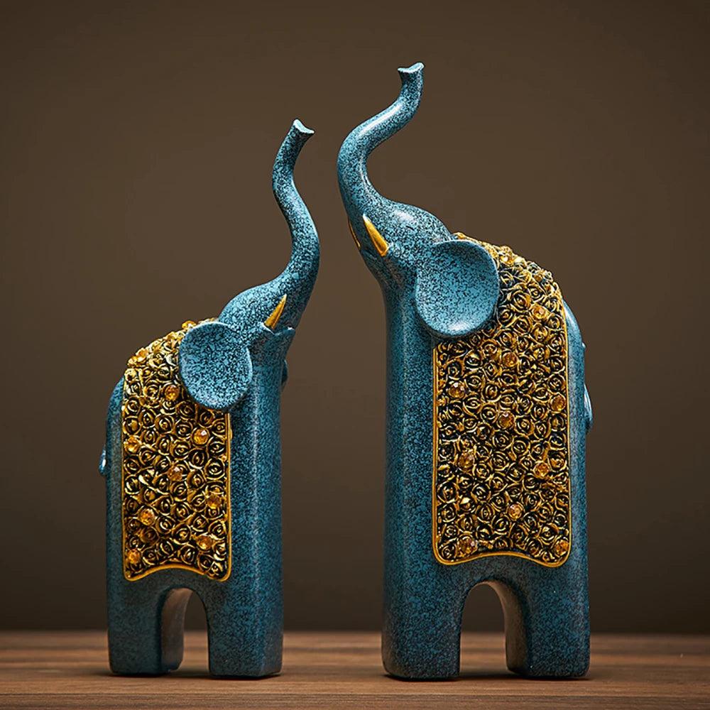 Kalsten | Decorative Figures Elephants Set of 2 | Retro Design | Resin | 13x8x30 cm
