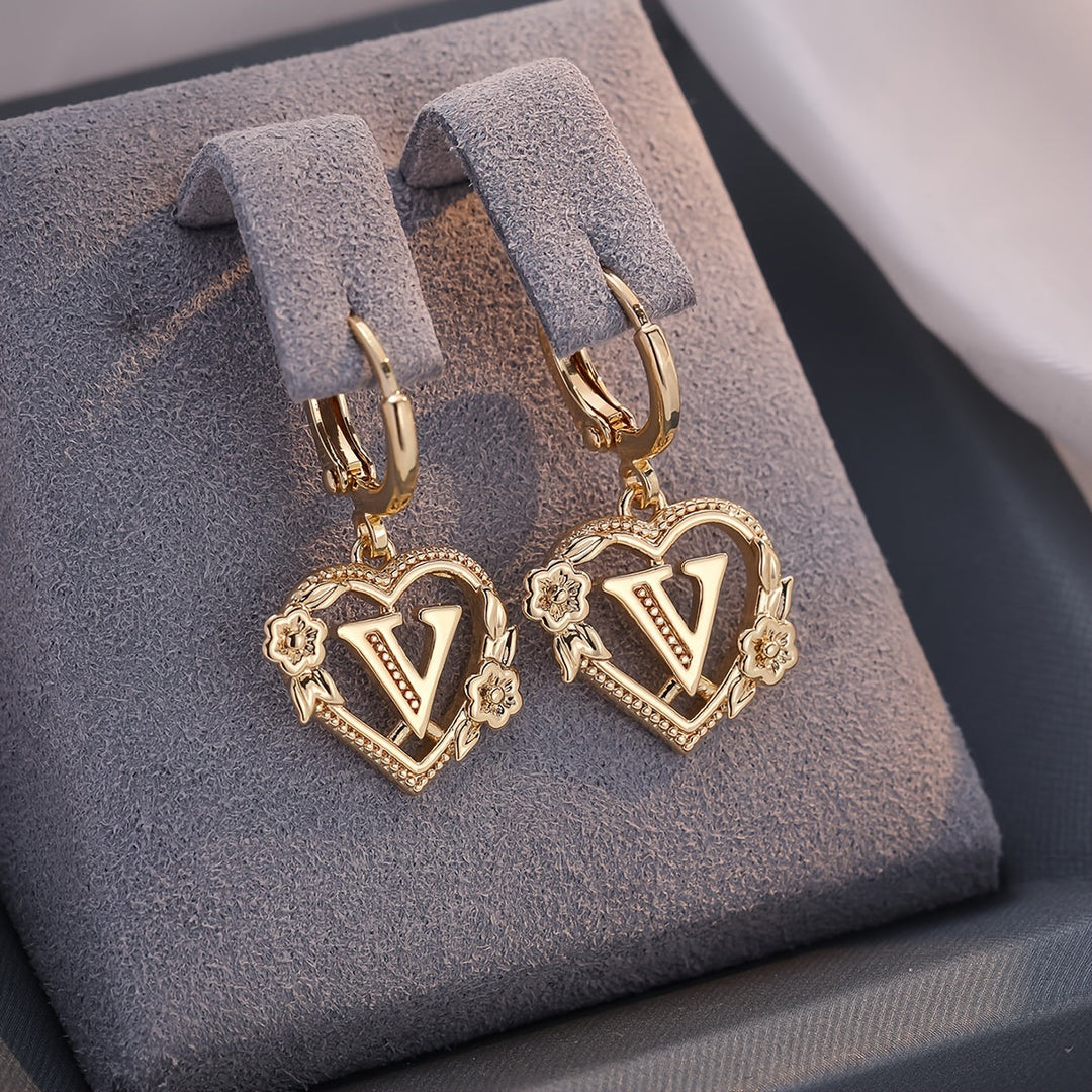 Kalsten | Dainty Initial Letter Heart Hoop Earrings