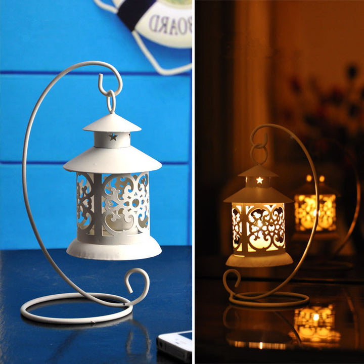 Decorative Filigree Hanging Tealight Lantern with Curved Metal Stand Set Kalsten