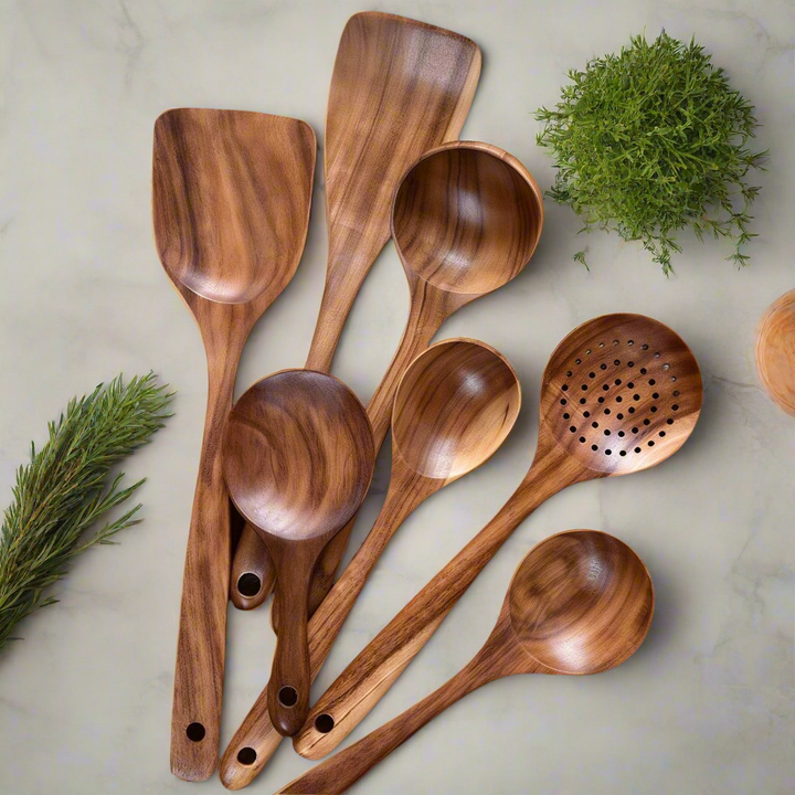 TeakChef Kitchen Set – Durable Antibacterial Kitchen Utensils made of Teak Wood | Kalsten
