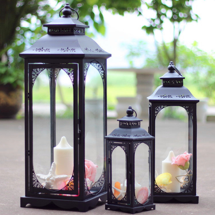 Antique-Style Metal and Glass Lantern Trio with Hinged Door and Carry Ring Kalsten