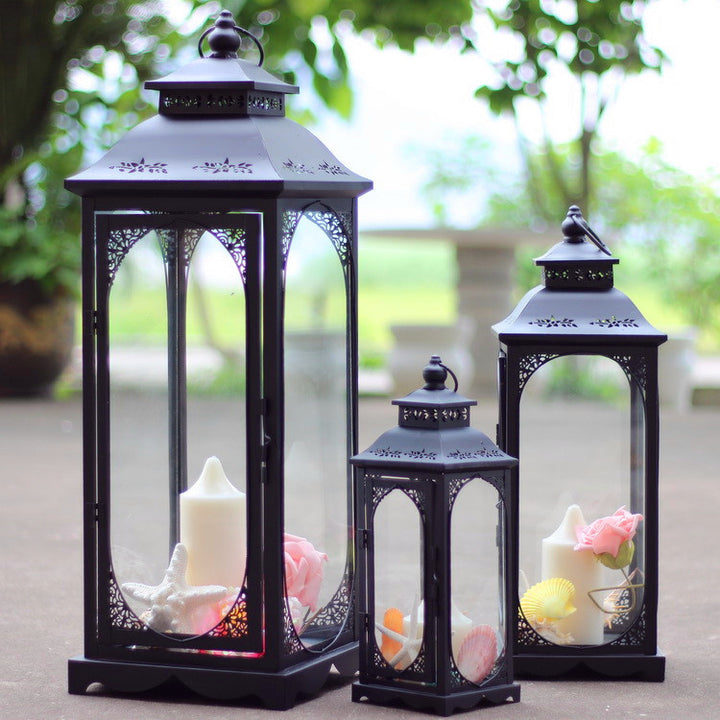 Antique-Style Metal and Glass Lantern Trio with Hinged Door and Carry Ring Kalsten