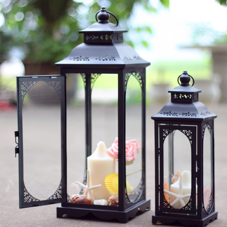 Antique-Style Metal and Glass Lantern Trio with Hinged Door and Carry Ring Kalsten