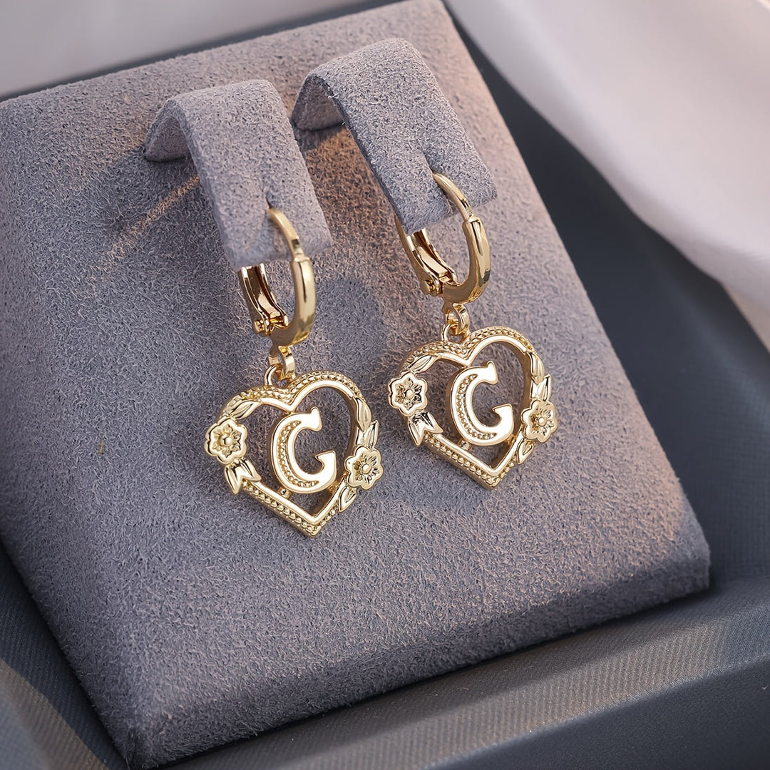Kalsten | Dainty Initial Letter Heart Hoop Earrings