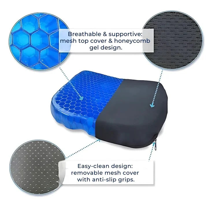 PressureFree Orthopaedic Gel Seat Cushion for Back Relief