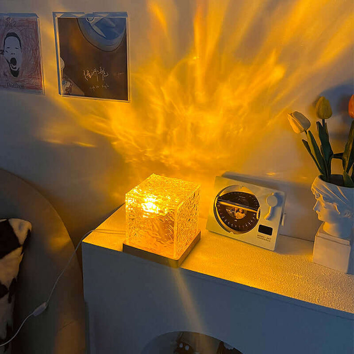 LED Water Ripple Ambient Night Light USB Rotating Projection Crystal Table Lamp RGB Dimmable Home Decoration 16 Color Gifts | Kalsten