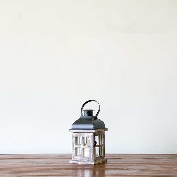Multi-Piece Rustic Wooden Candle Lanterns with Metal Tops and Paneled Glass Kalsten