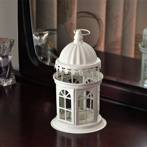 Ornamental Gothic Dome Lantern with Colored Glass Panels and Tealight Holder Kalsten