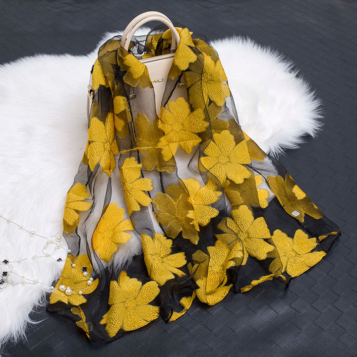 Kalsten | Silk scarf with cut flowers hollow motif