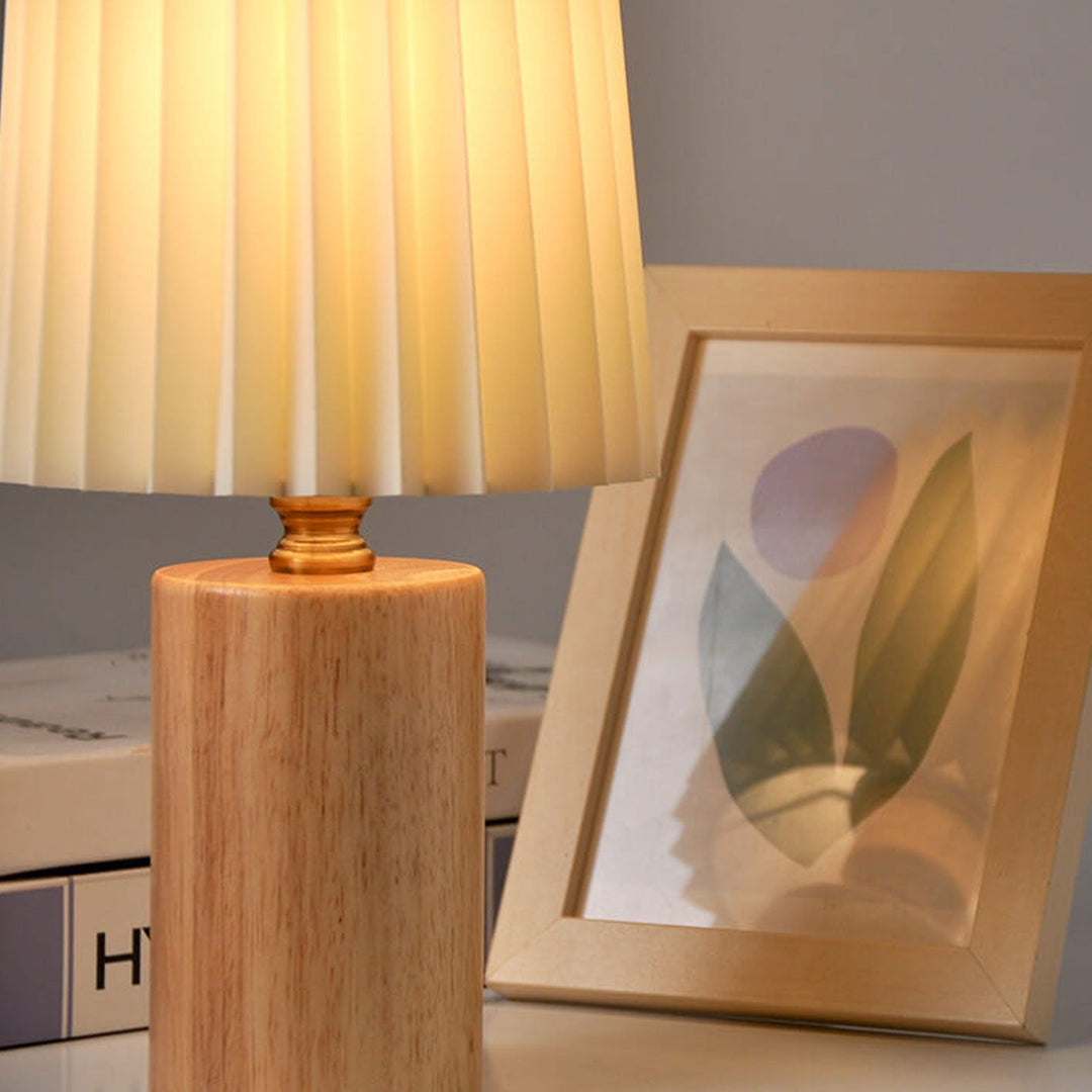 Vintage Korean Pleated Column Solid Wood Base 1-Light Table Lamp | Kalsten