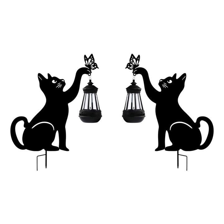 Iron Silhouette Cat Waterproof Intelligent LED Black Hanging Solar Lights | Kalsten