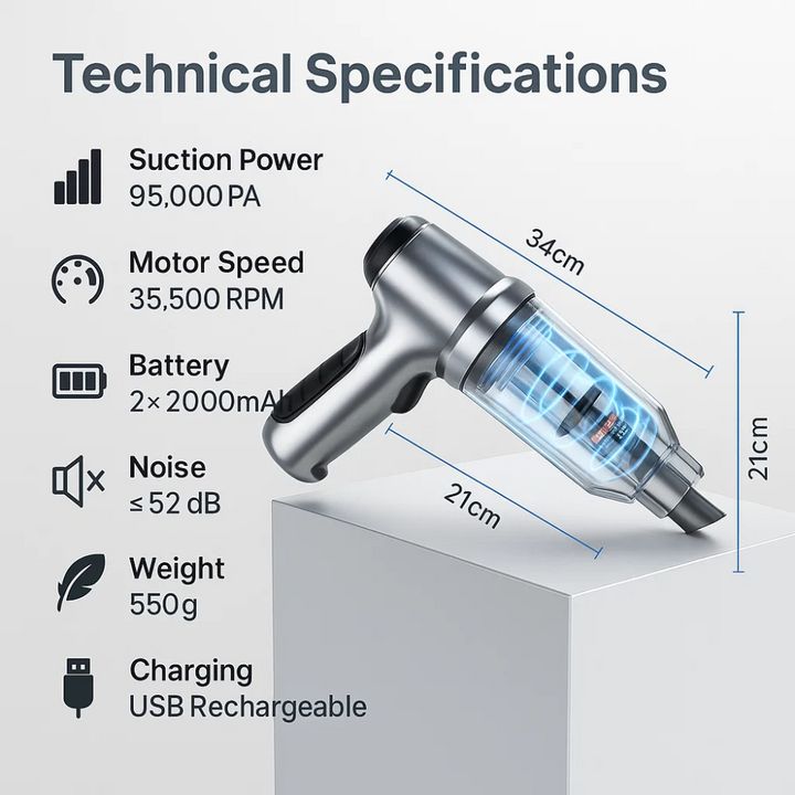 Kalsten | Car Vacuum Cleaner - Powerful and Compact Car Vac for Quick Cleaning