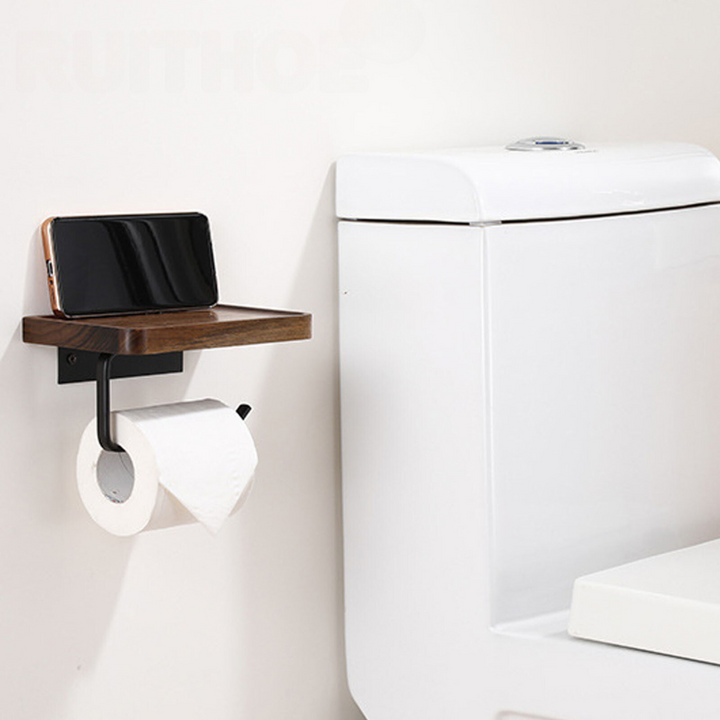 Elegant Wall-Mounted Toilet Paper Holder - made of Walnut and Stainless Steel Noxord
