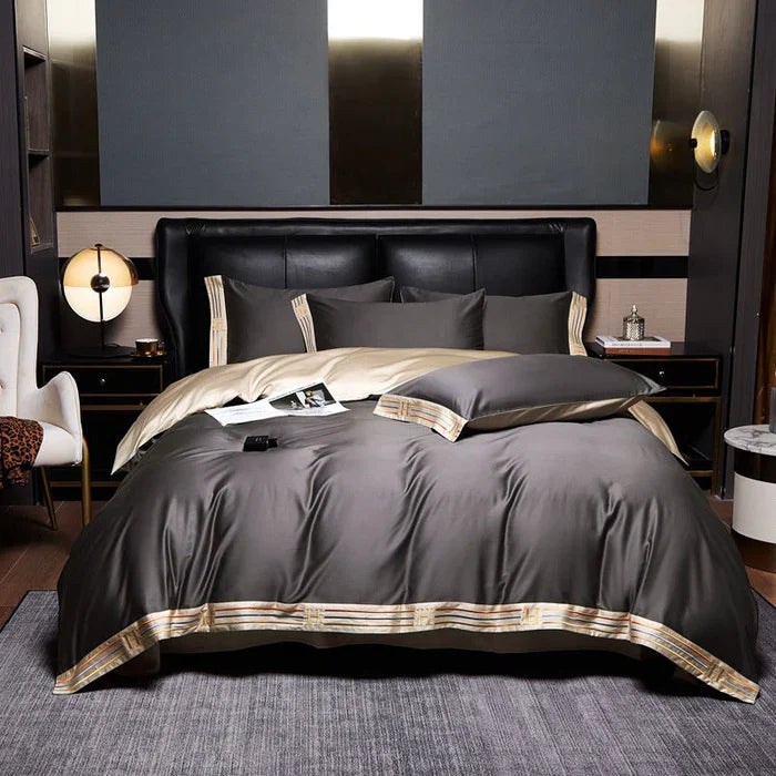 Satin Cotton Embroidered Bedding Set - Luxora | Kalsten