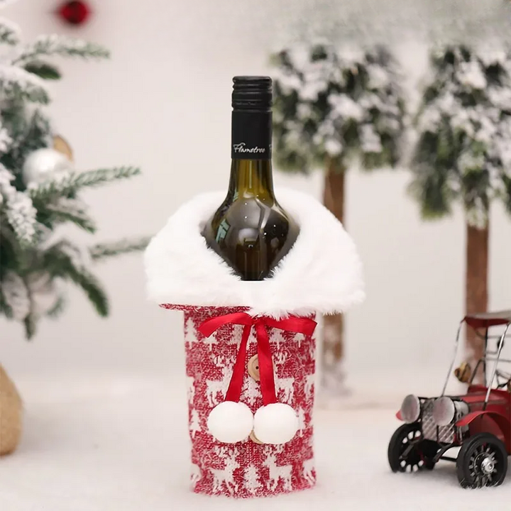 Christmas bottle cover with fur collar – festive cover for wine bottles, gnome decoration for Christmas, perfect as gift wrapping | Noxord