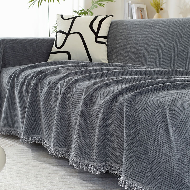 Kalsten | Chenille Blanket Herringbone Tassel Sofa Cover