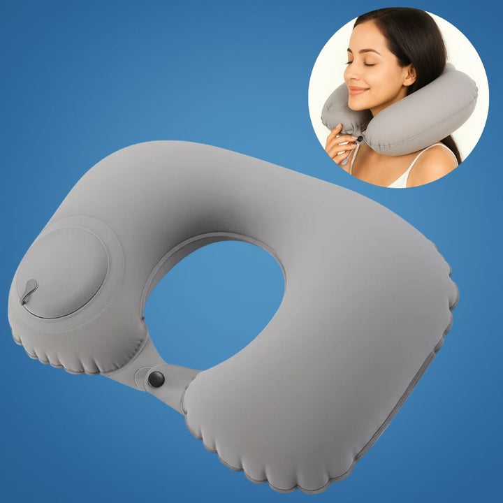 TravelThrive | Inflatable Travel Neck Pillow – Adjustable Firmness – Soft Velvet Cover – Neck Pain Relief – Compact for All Journeys Kalsten