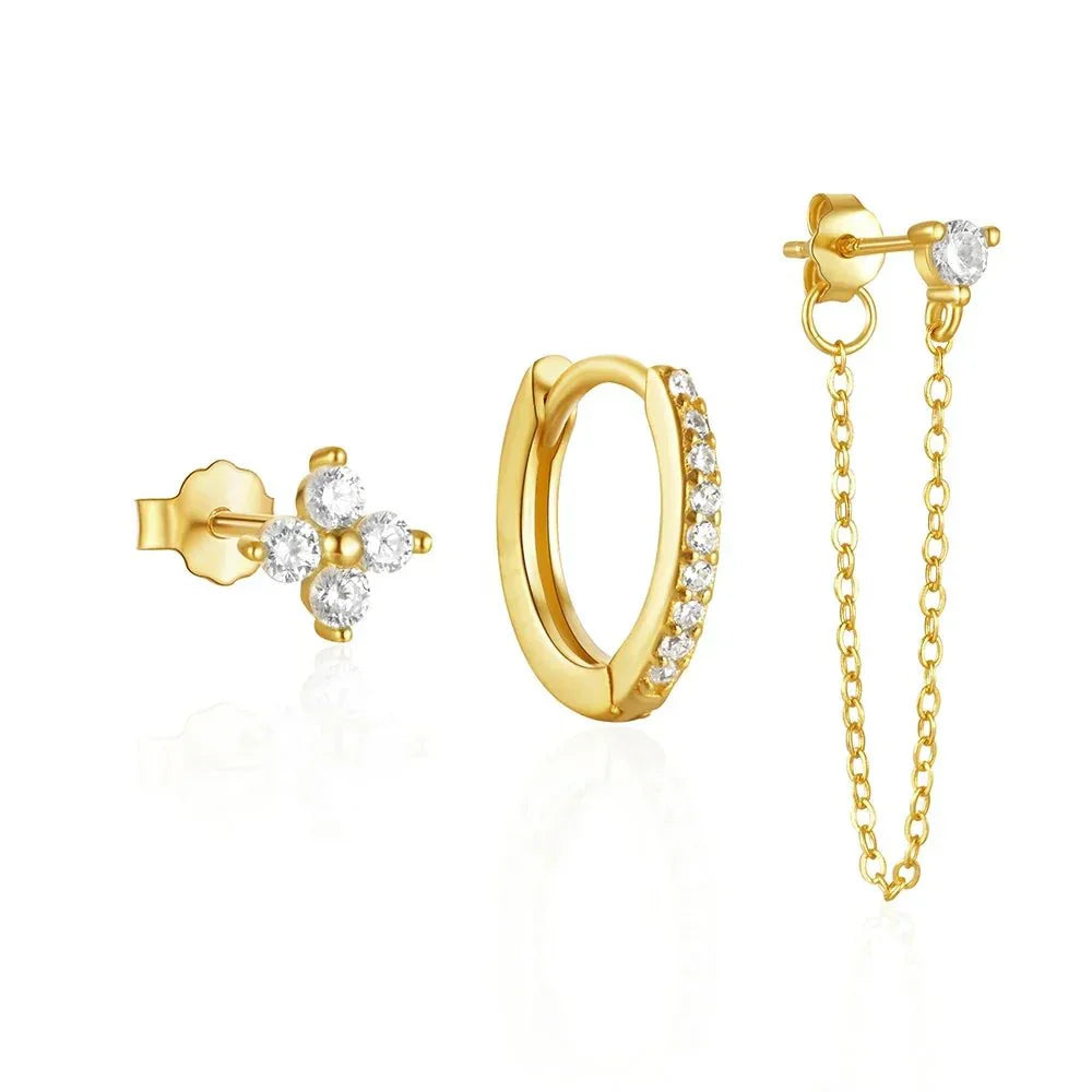 Kalsten | 3pc Dainty Floral Tassel Chain Earrings Set