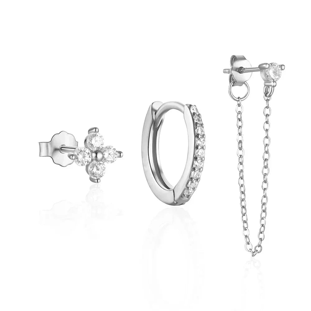 Kalsten | 3pc Dainty Floral Tassel Chain Earrings Set