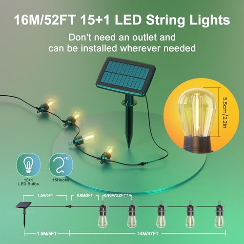 Kalsten | 52FT Solar String Lights for Outdoor with Remote Control, Warm White