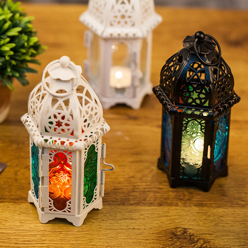 Moroccan-Style Metal and Glass Decorative Hanging Lantern with Intricate Filigree Kalsten