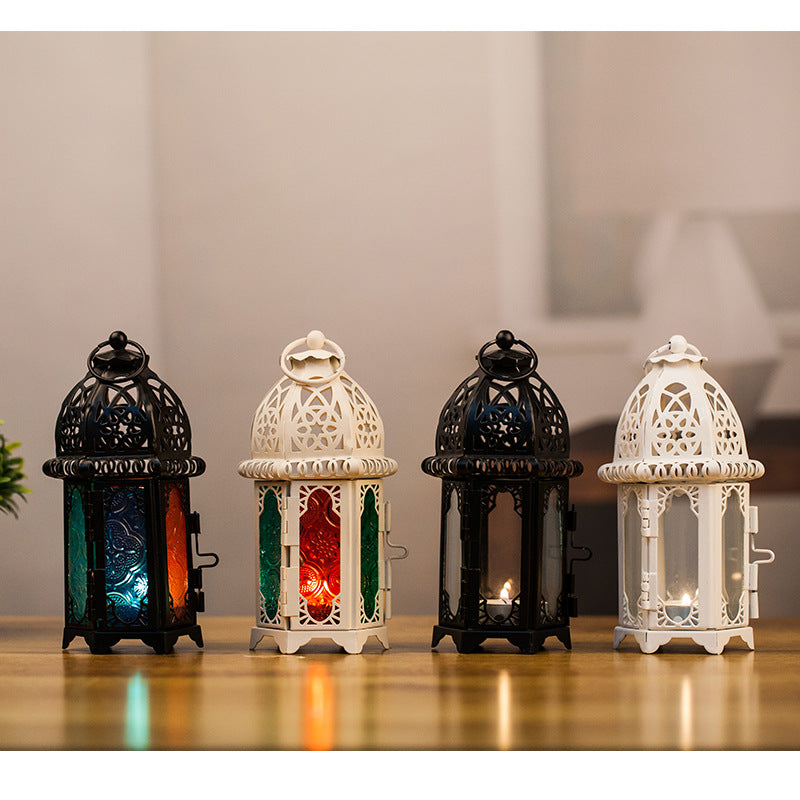 Moroccan-Style Metal and Glass Decorative Hanging Lantern with Intricate Filigree Kalsten