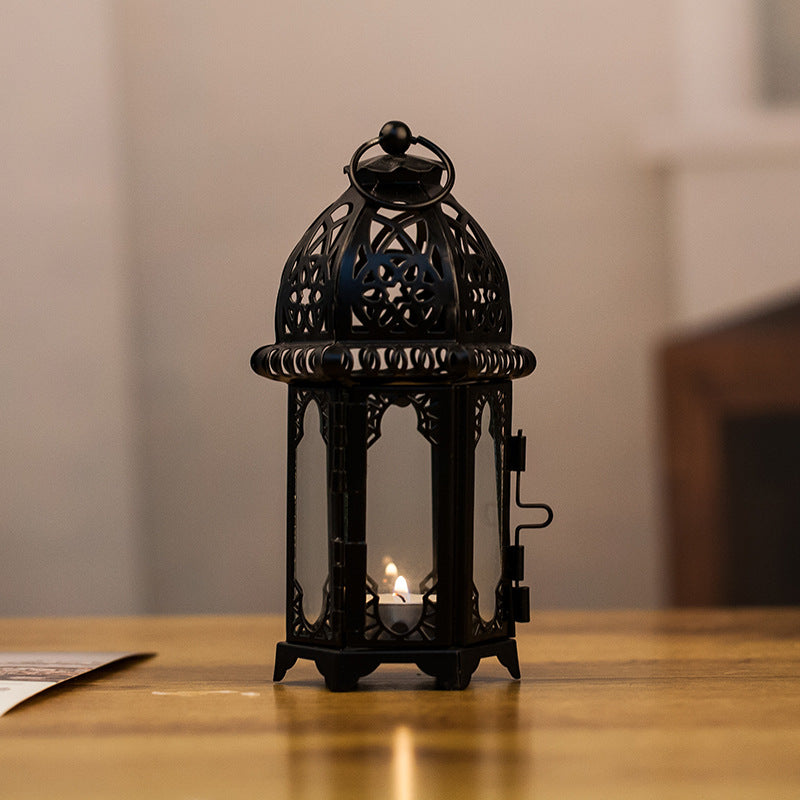 Moroccan-Style Metal and Glass Decorative Hanging Lantern with Intricate Filigree Kalsten
