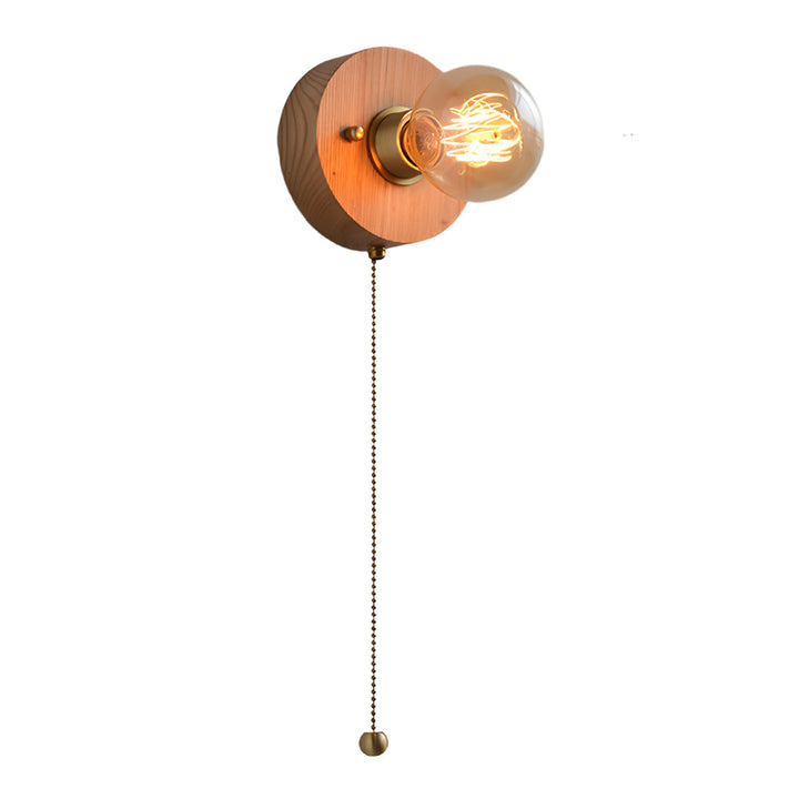 Round/Square Vintage Walnut Wood Wall Lamp 1-light with Pull Chain Switch | Noxord