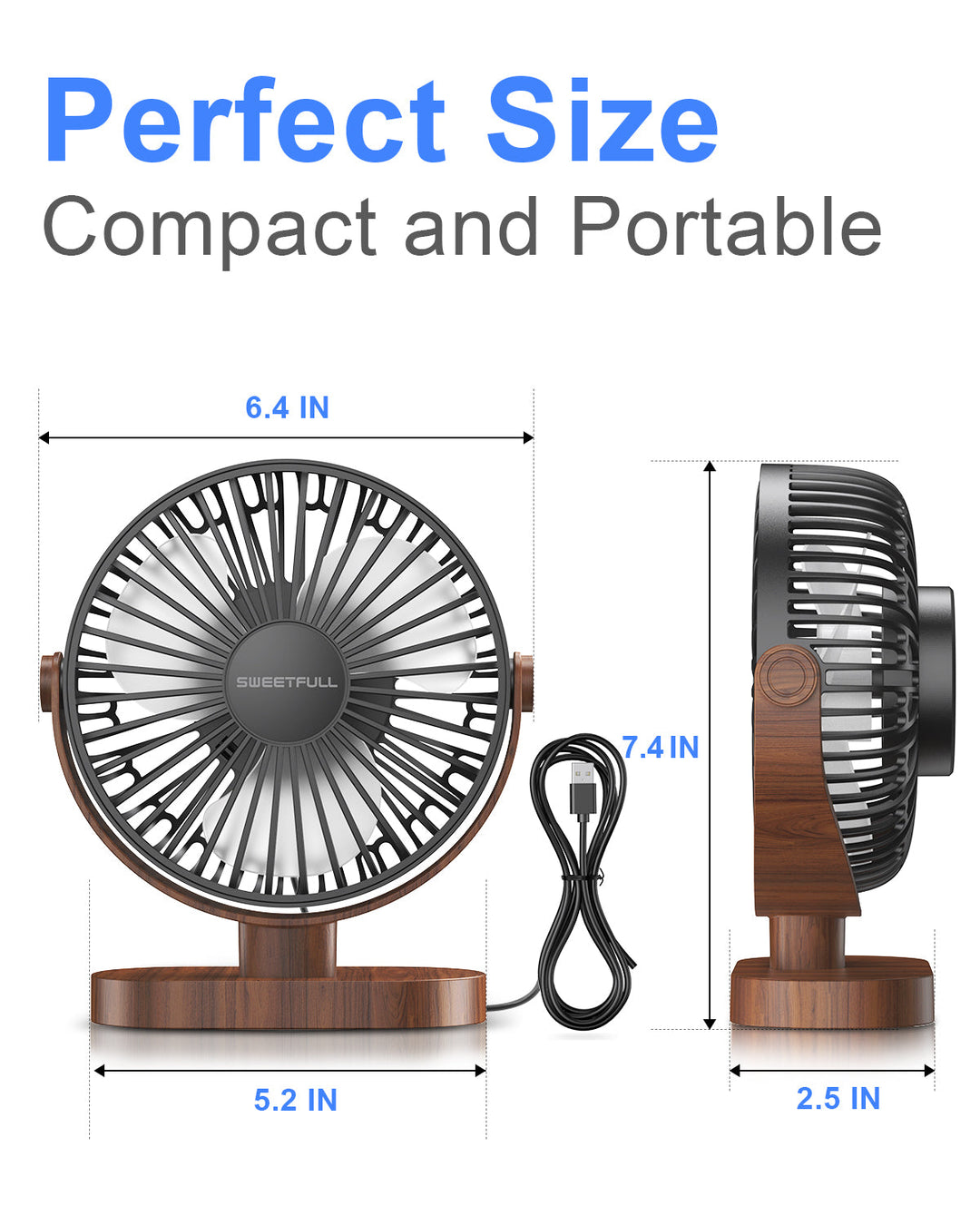 6.5 Inch USB Small Desk Fan for Home Office Car Outdoor Travel | Kalsten