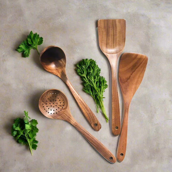 TeakChef Sustainable Teak Wood Kitchen Utensil Set