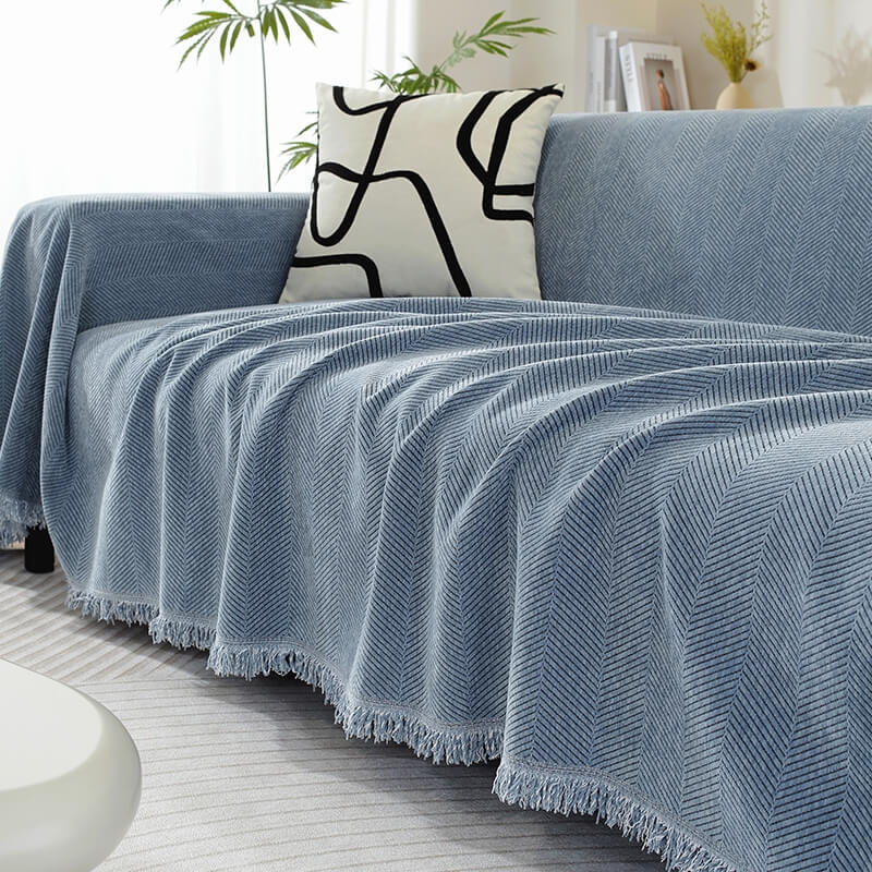 Kalsten | Chenille Blanket Herringbone Tassel Sofa Cover