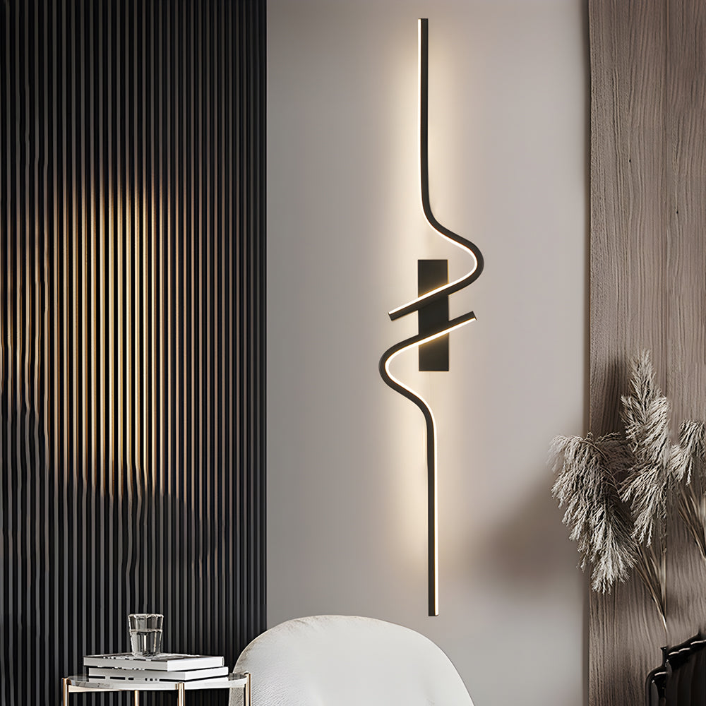 Minimalist Long Wave Aluminum Black Decorative LED Wall Lamp | Noxord