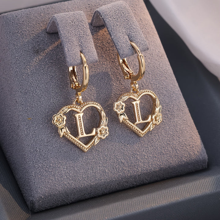 Kalsten | Dainty Initial Letter Heart Hoop Earrings