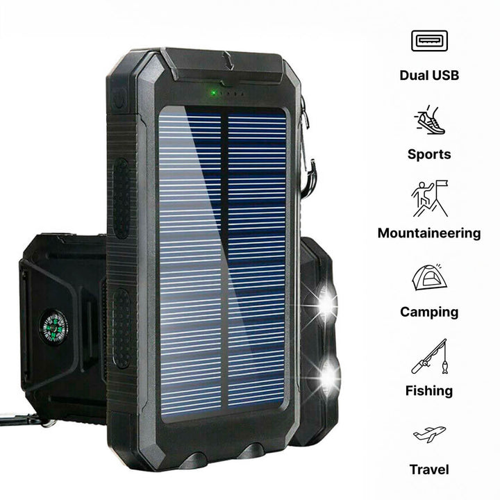 Solar Powered Waterproof Power Bank with USB Charger and Flashlight Noxord