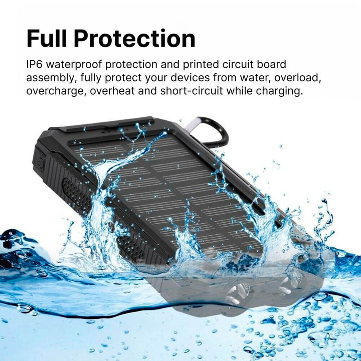 Solar Powered Waterproof Power Bank with USB Charger and Flashlight Noxord