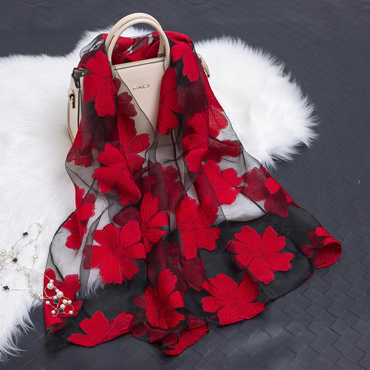 Kalsten | Silk scarf with cut flowers hollow motif