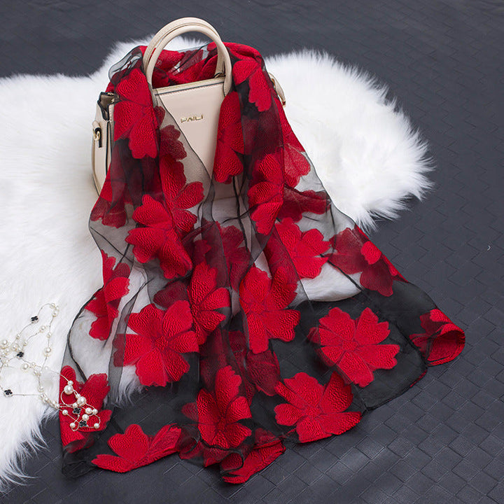 Kalsten | Silk scarf with cut flowers hollow motif