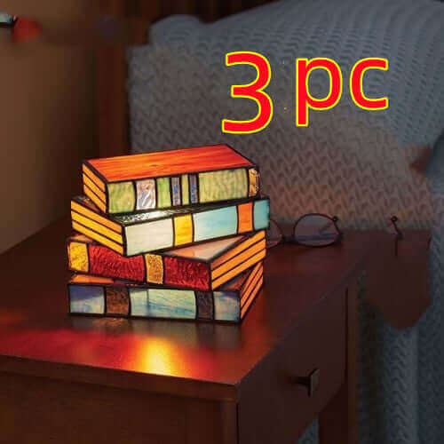 Stacked Books Lamp Nightstand Desk Lamps Resin Handicraft Stacked Books Light Stained Glass Table Desk Reading Light Decorative | Kalsten